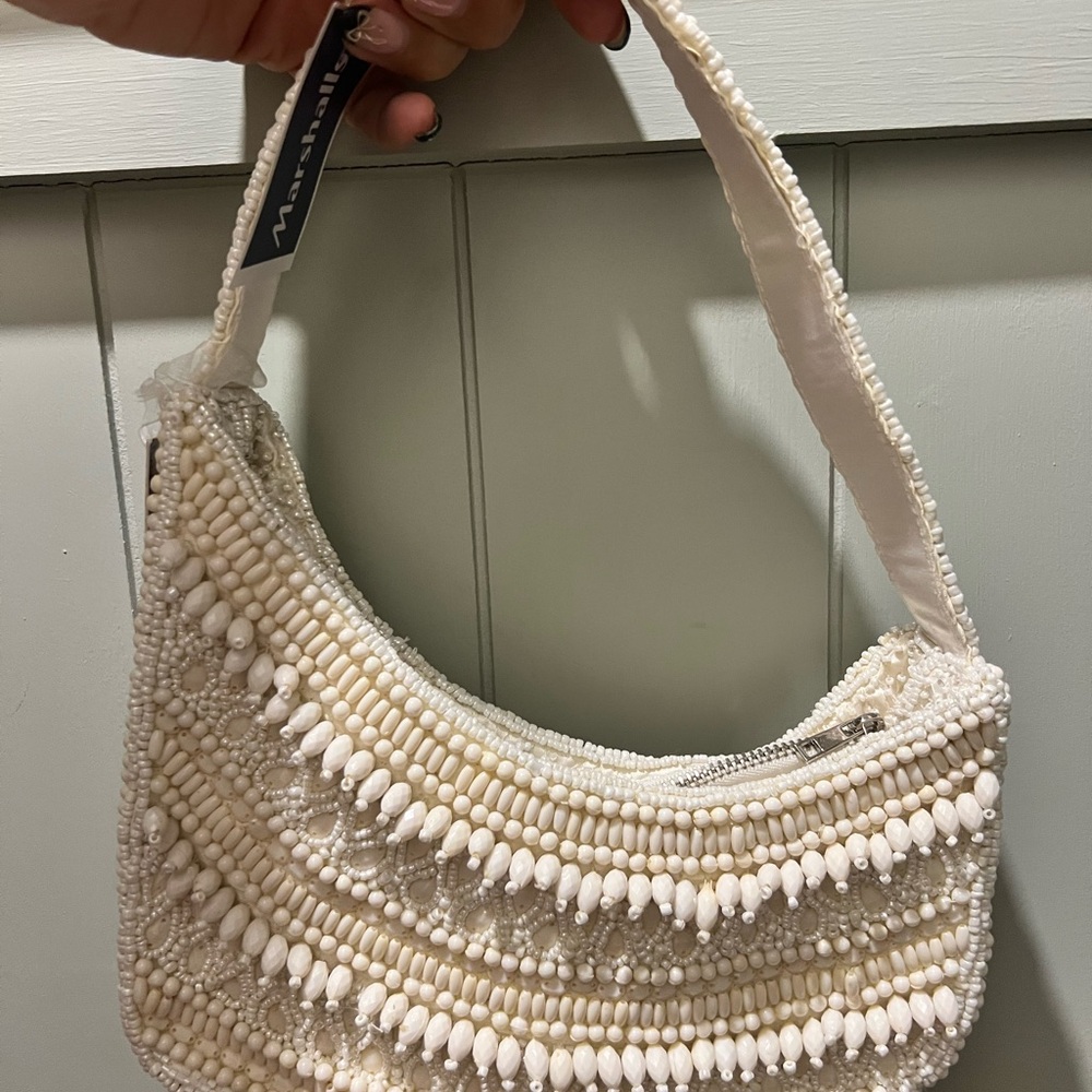 Elegant Beaded White Handbag